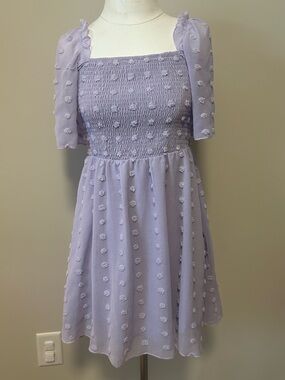 EXLURA Fun & Flirty Smocked Lined Light Weight Lavender Dot Casual Dress*Medium